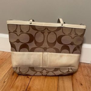 Coach Signature Stripe Tote Shoulder Bag